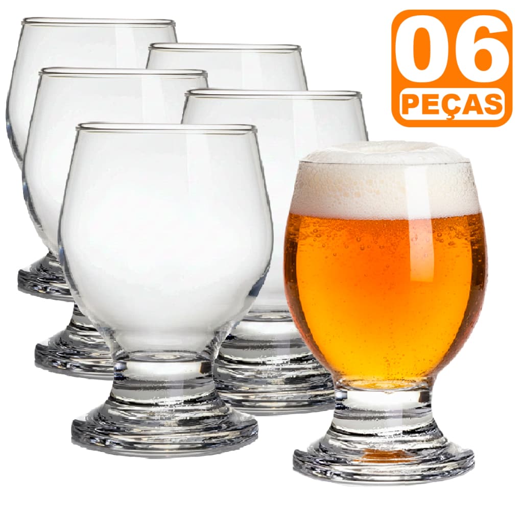 Kit Jogo 06 Taças Cerveja Chop vinho Agua Suco Paulista de Vidro Nadir 300ml