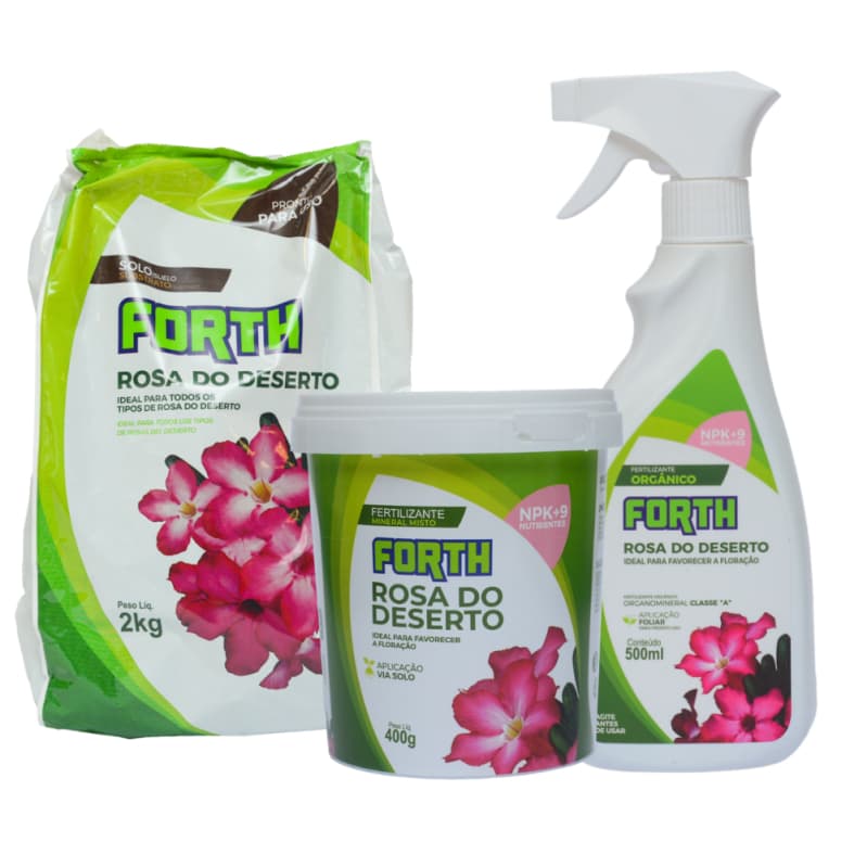 Kit Forth Rosa Do Deserto Fertilizante 500ml + Adubo Fertilizante 400g + Substrato 2Kg