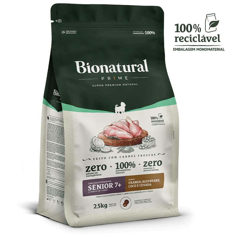 Ração Para Cachorro 2,5KG Bionatural Prime Sênior Raças Pequenas Sabor Frango e Arroz