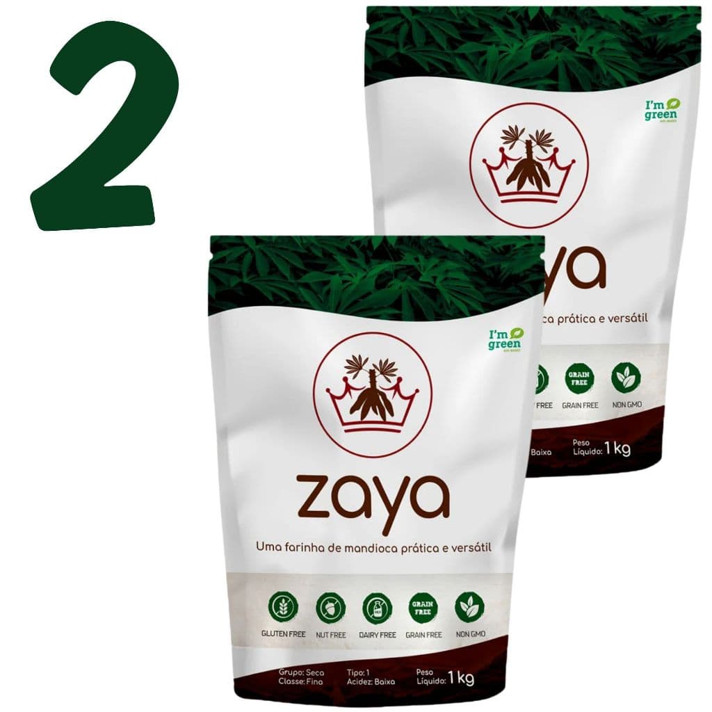 Kit 2 Farinhas Zaya Flour Mandioca Vegana Sem Glúten, Nozes e Grãos 1kg