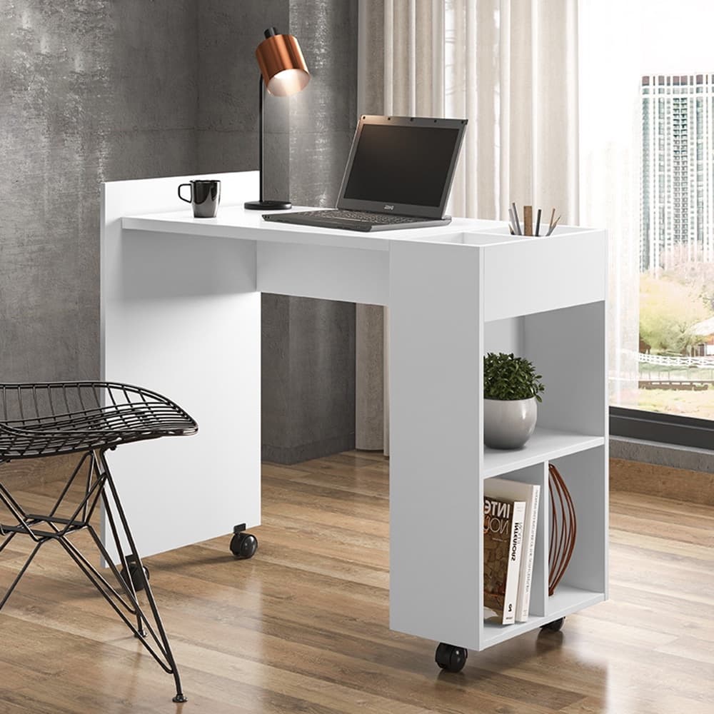 Escrivaninha Mesa Computador Estudo Home Office Alessa 2 Pequena Com Rodízios