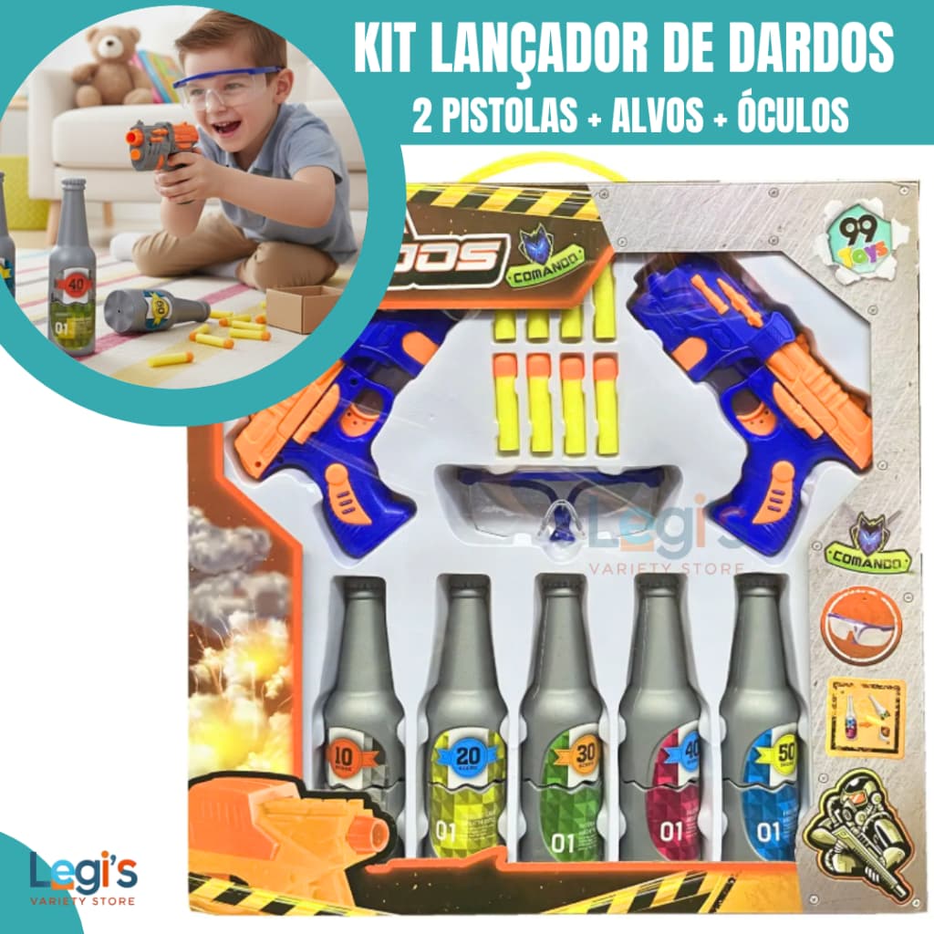 Brinquedo Lançador de Dardos Tipo Nerf – Kit com Alvo e Óculos de Proteção