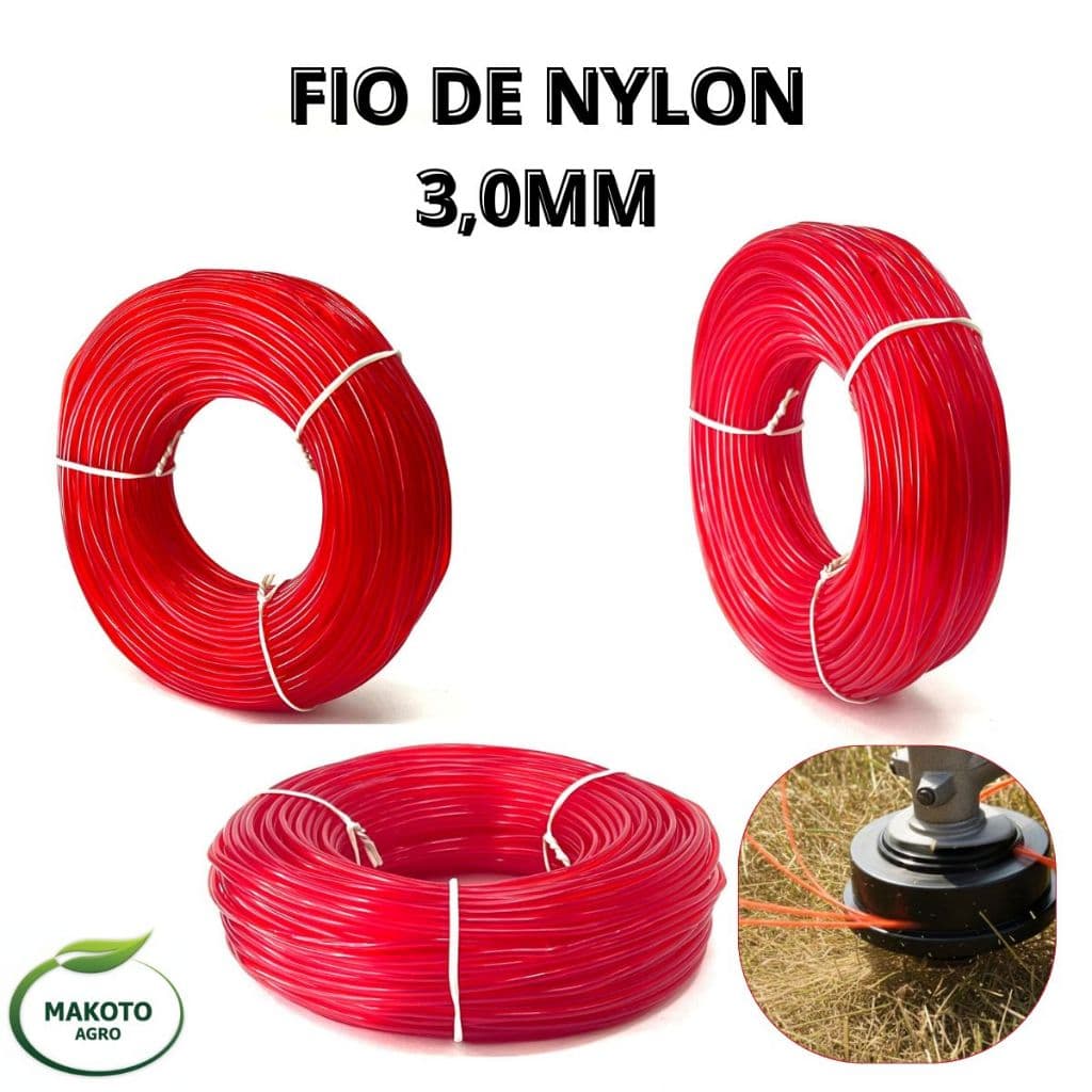 Fio Nylon 3,0 mm Vermelho 500g Para Roçadeira Cortador Grama