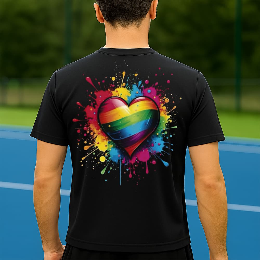 Camiseta Dry Fit Masculina Estampada Coração Colorido P ao GG Leve Respirável Academia Treino