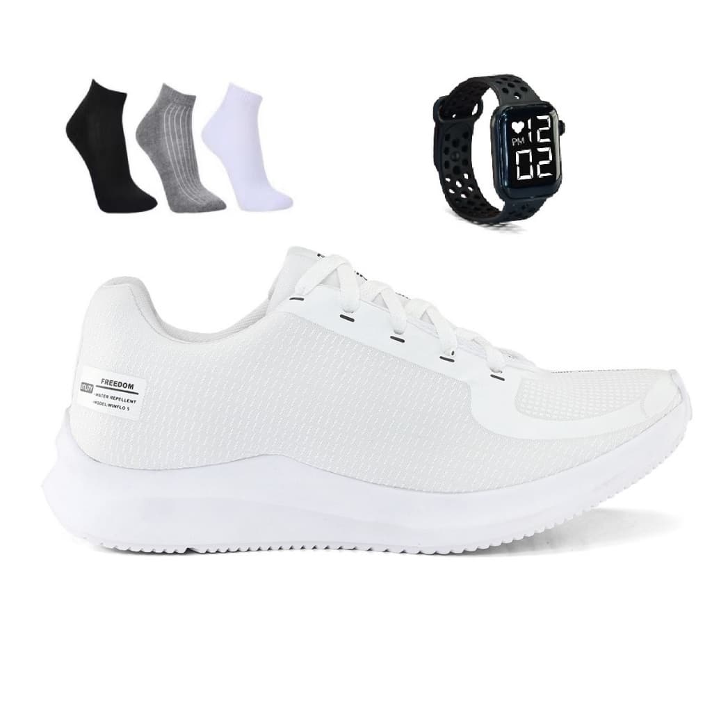 Tenis Masculino + Relogio + Meia Esportivo Versatil Academia Corrida Caminhada Ultra leve e Macio