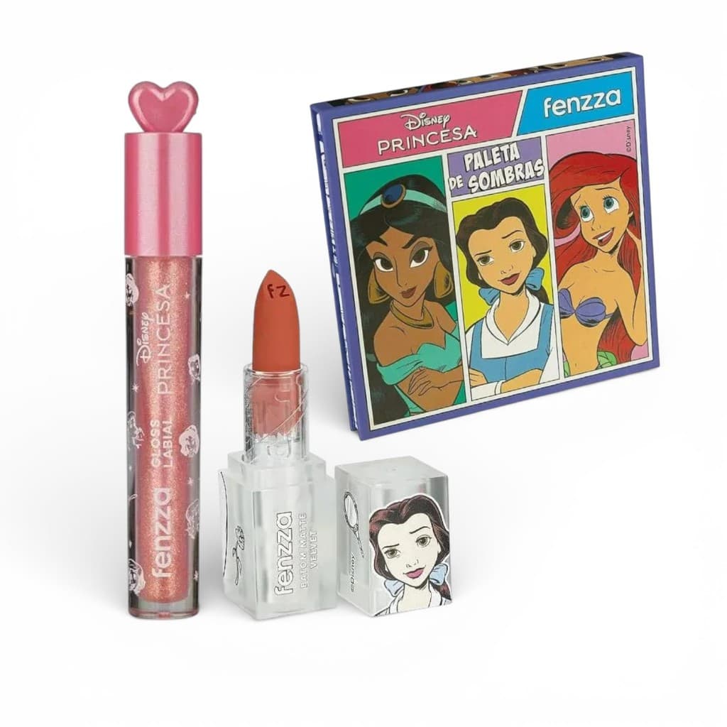 Kit Maquiagem Coleção Princesas Disney Fenzza Make Juvenil Sombra Batom Gloss Brilho