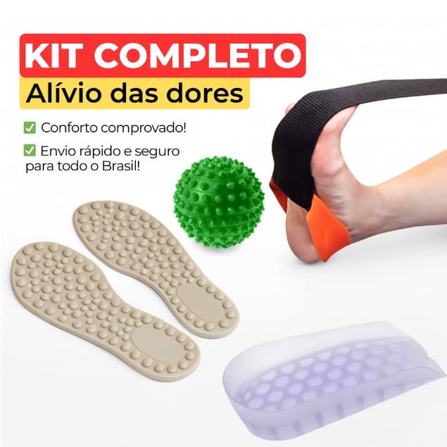 Kit Ortopédico Completo Palmilha Massageadora Calcanheira Silicone Para Esporão Fascite Plantar