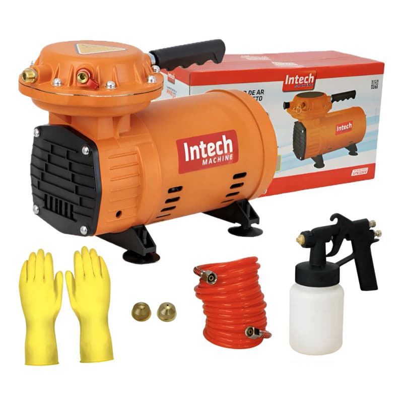 Compressor Ar Fácil Direto Portátil 450w Intech +kit Pintura Laranja 127/220v 60 Monofás