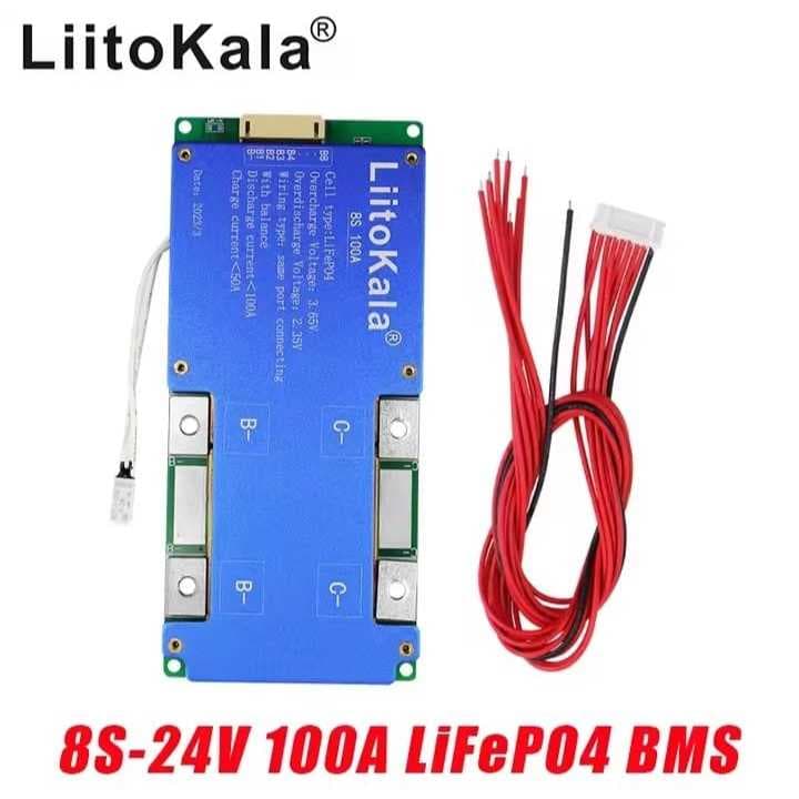BMS LiitoKala 8S 24V 100A  LiFePo4 Placa circuito proteção de bateria ferro lítio balanceado