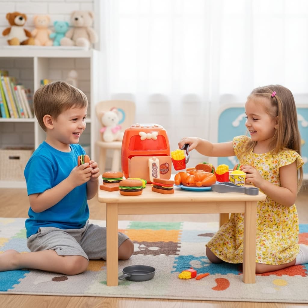 Brinquedo Air Fryer Infantil Luzes Brincadeira Mini Cozinha Acessorios Divertidos