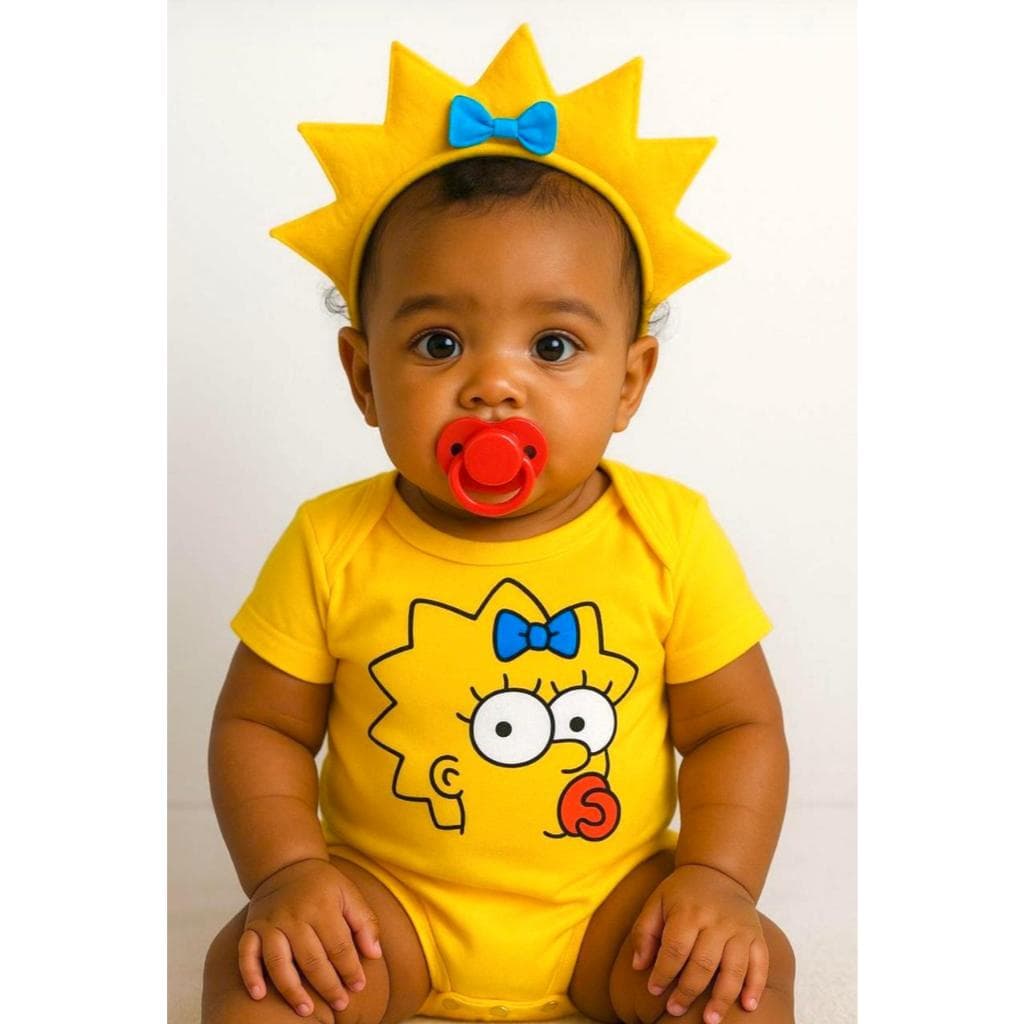 Body Maggie Simpsons Body Simpsons Bebê Menina Body + Tiara Maggie Body Tematico Simpsons Body Mesversario Menina