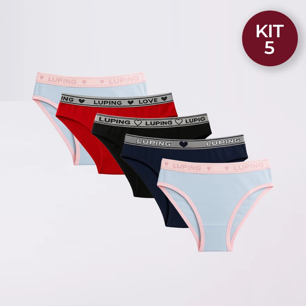 Kit 10, 5, 3 Calcinhas Cintura Alta Feminina Cós Alto com Elástico Lisas e Estampadas Confortável