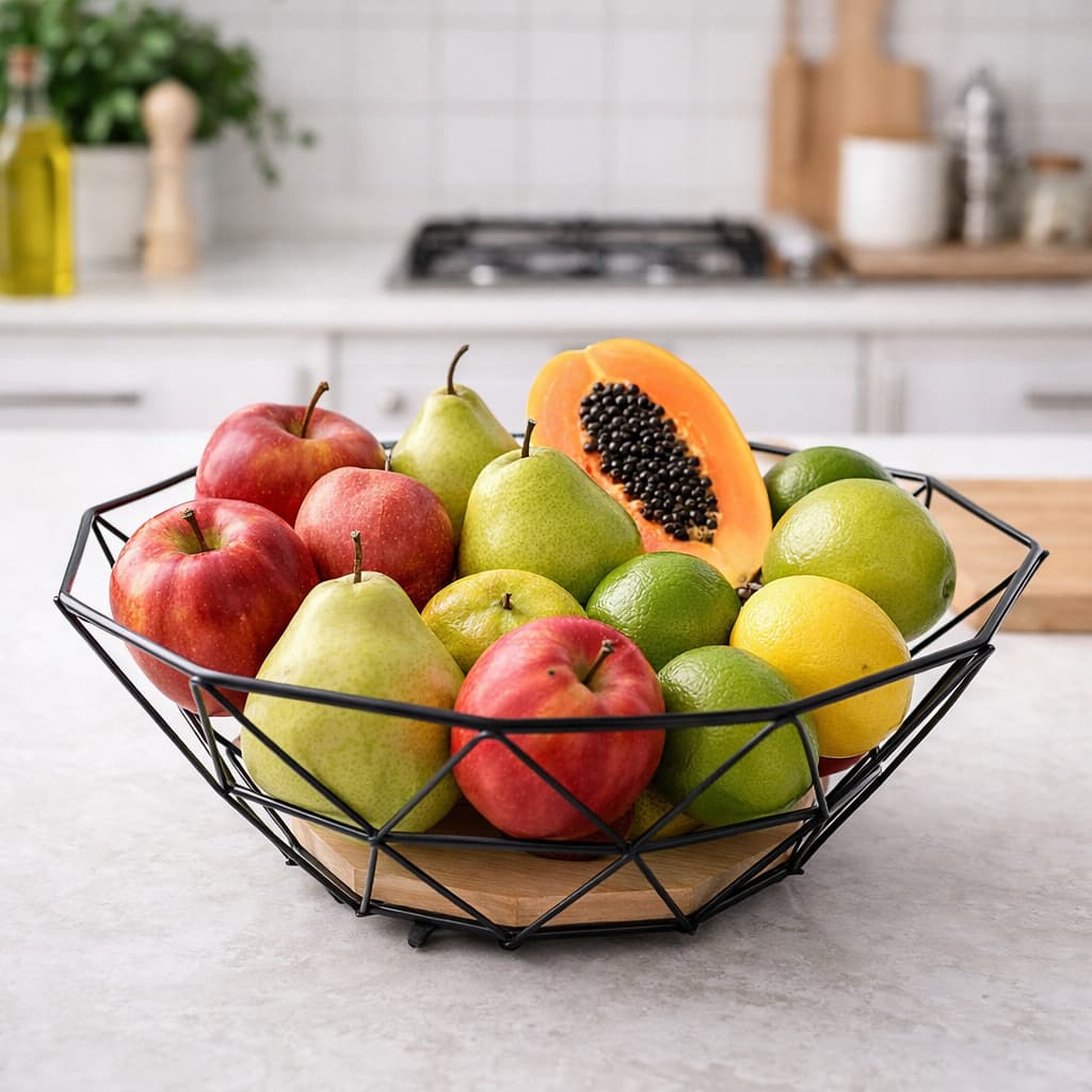 Fruteira Organizador Madeira Sustentável Preta Moderno Cozinha Sala Aramada