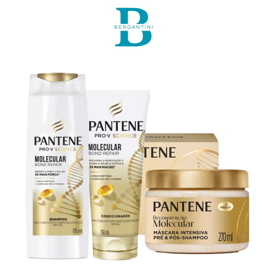 Kit Pantene Regeneração Molecular Shampoo 175ml + Condicionador 150ml + máscara de tratamento 270ml.