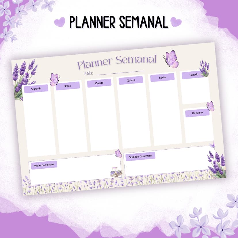 Quadro Lousa Planner 2026 semanal LAVANDA /MAGNÉTICO/Acompanha Caneta Com Imã e apagador
