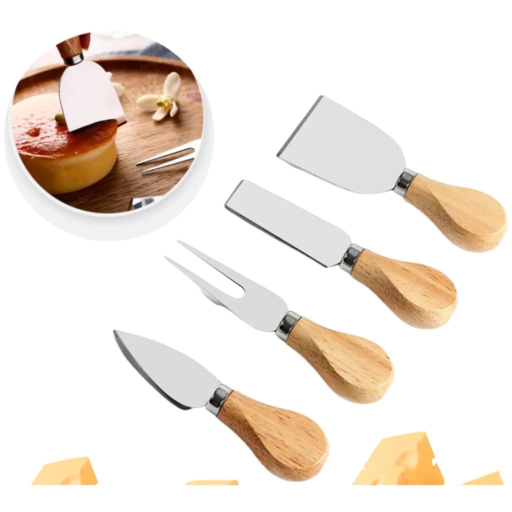Kit Jogo 4 Peças Cortar Queijo Provolone Parmesão Faca Garfo
