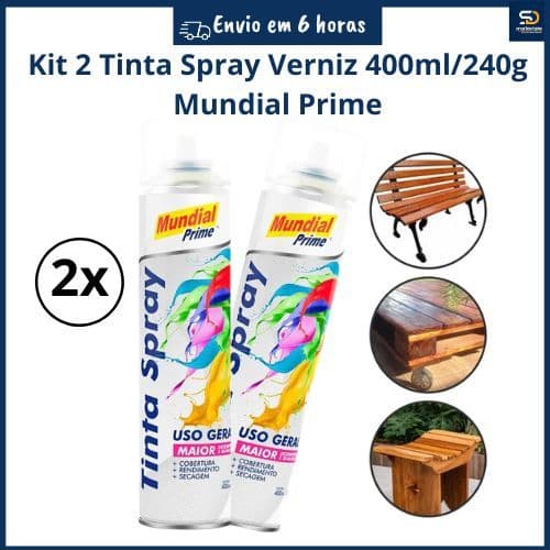 2 Spray Verniz Incolor/Brilhante  400ml/240g Mundial Prime