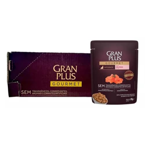 Kit GranPlus Gourmet Gatos Adultos Salmão 10 Sachês 85g Cada Alimento Úmido Premium