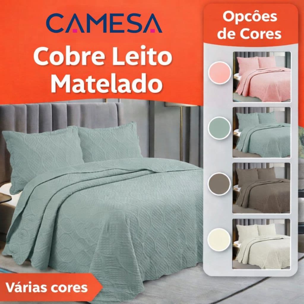 Colcha Cobre Leito King Camesa Luxo Premium Matelada 3 Pçs | Conforto Máximo, Qualidade e Elegância
