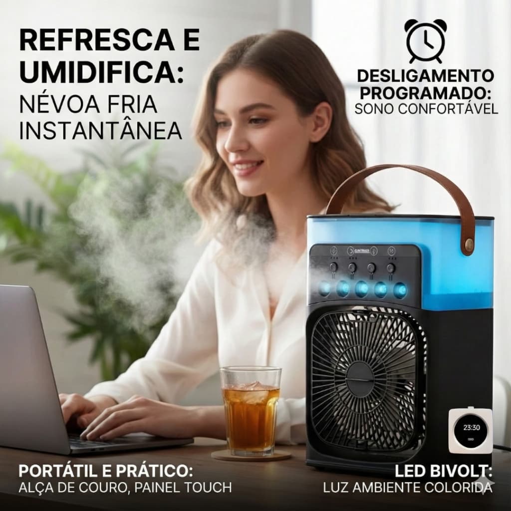 Ar Condicionado Climatizador Umidificador Ventilador Portátil Led Quarto Sala Escritório Mesa