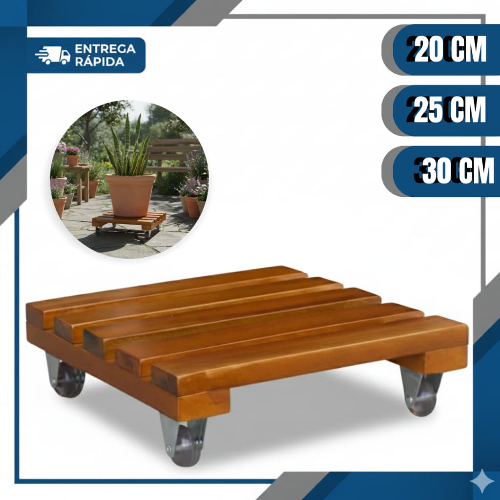 Suporte Quadrado Madeira Com Rodinhas Para Botijão Ou Vaso De Planta  Suporta Até 80 kg