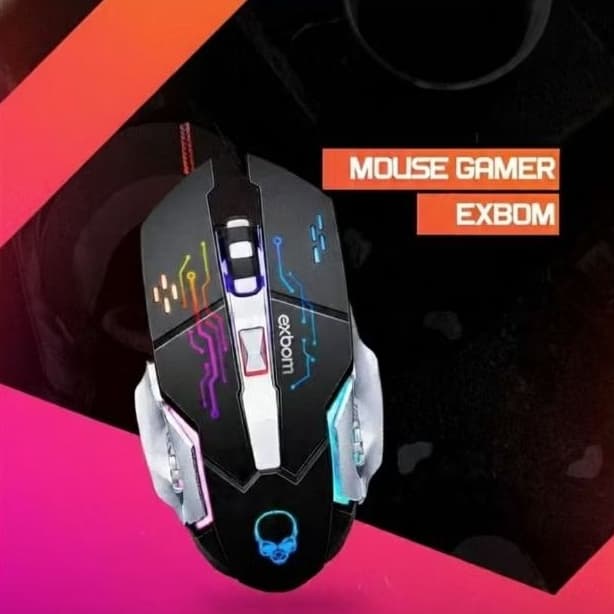 Mouse Gamer EXBOM MS-G280 - Design Ergonômico, LED RGB, Plug and Play