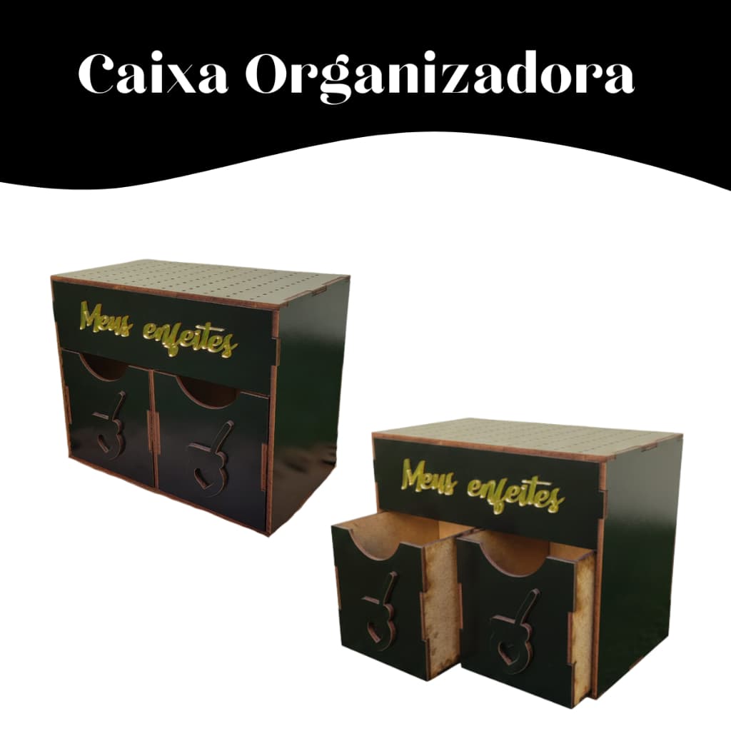 Caixa Organizadora Expositora, MDF 3mm, Cor Preto, Corte a Laser, Perfeita Para Cantinho do Chima