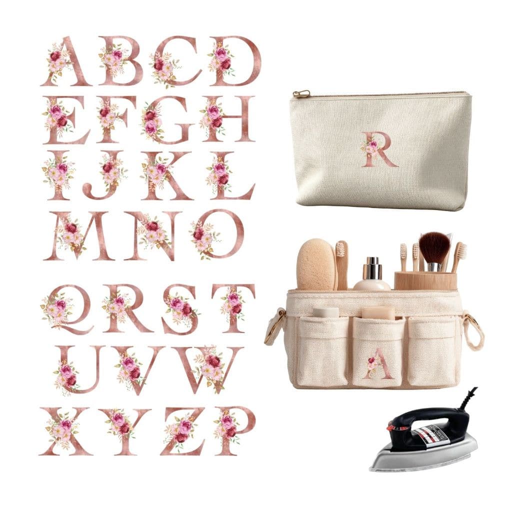 Adesivo Patch Termocolante Monograma Floral Rose Letras 3cm DTF Têxtil para Roupas Tecidos Ferro