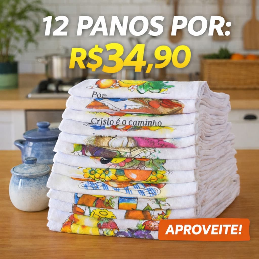 Pano de Prato Superior- Kit com 12 un/ Grande com Bainha Estampado/ sem repetição de estampas