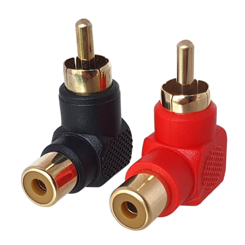 Kit 2 Adaptadores L Rca em 90 graus machox fêmea preto e Vermelho