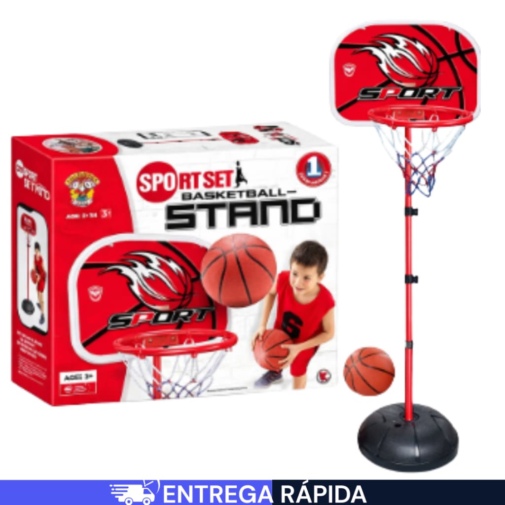Cesta De Basquete Infantil Ajustável Aro de Ferro Com Bomba e Bola Diversão PROMOÇÃO LIMITADA