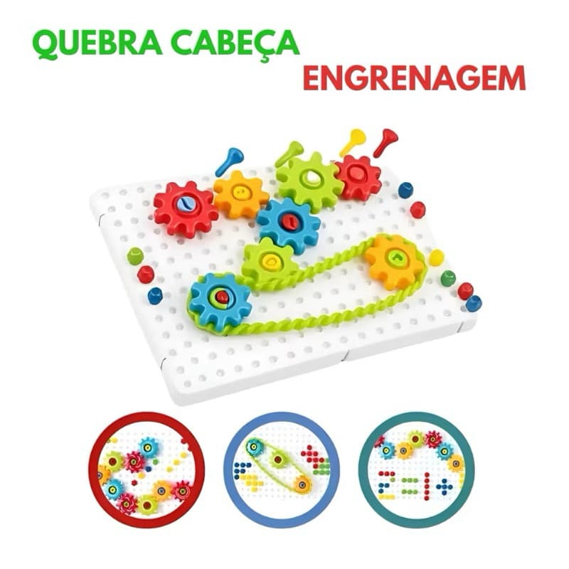 Brinquedo Educativo Infantil Quebra Cabeça Engrenagem 98 Peças Desenvolvimento Cognitivo Lúdico Criatividade