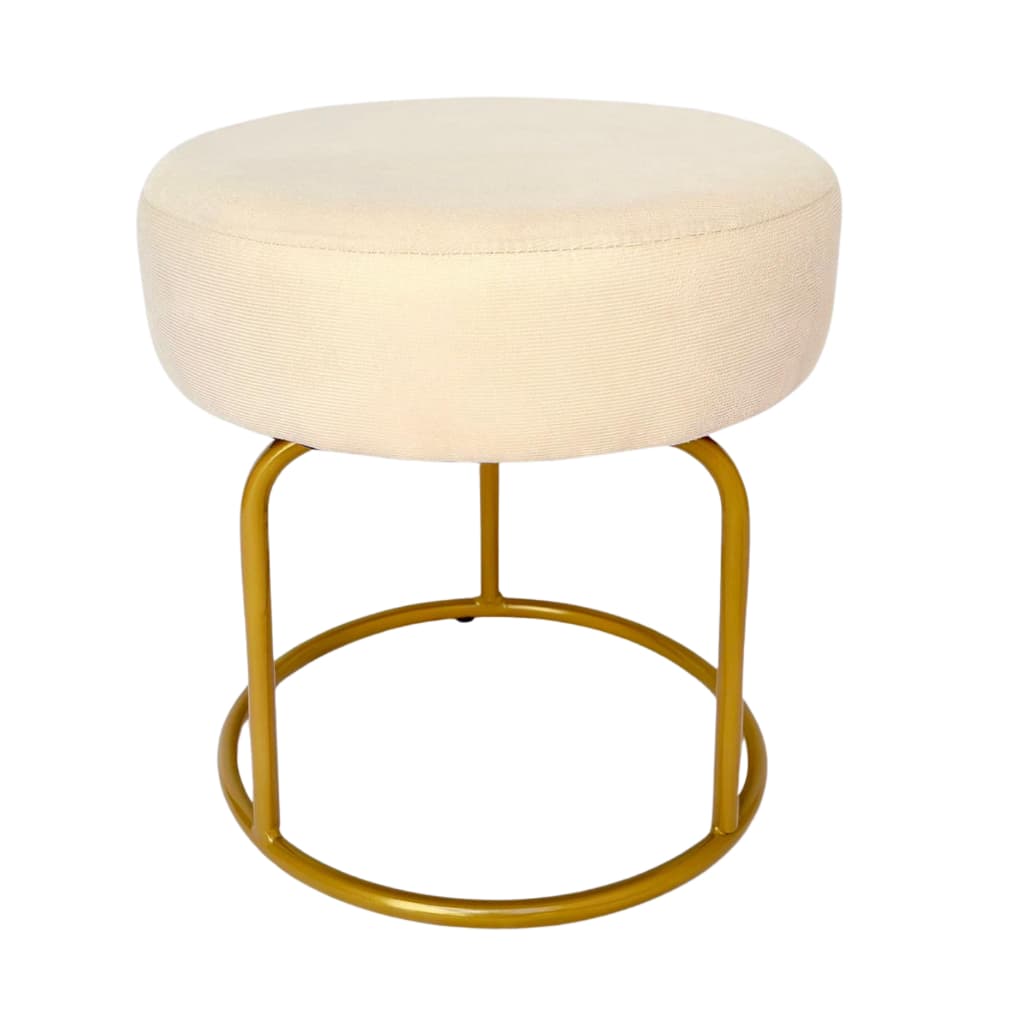 Puff para Sala Redondo veludo Pés Ferro Dourado Quarto Penteadeira Loja Closet Puf