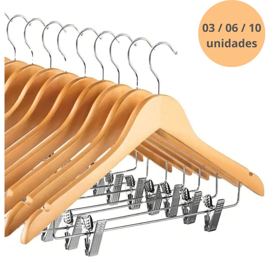 Cabide Madeira Presilha Pendurar Roupa Alcinha Organizar Saia Vestido Alça Calça