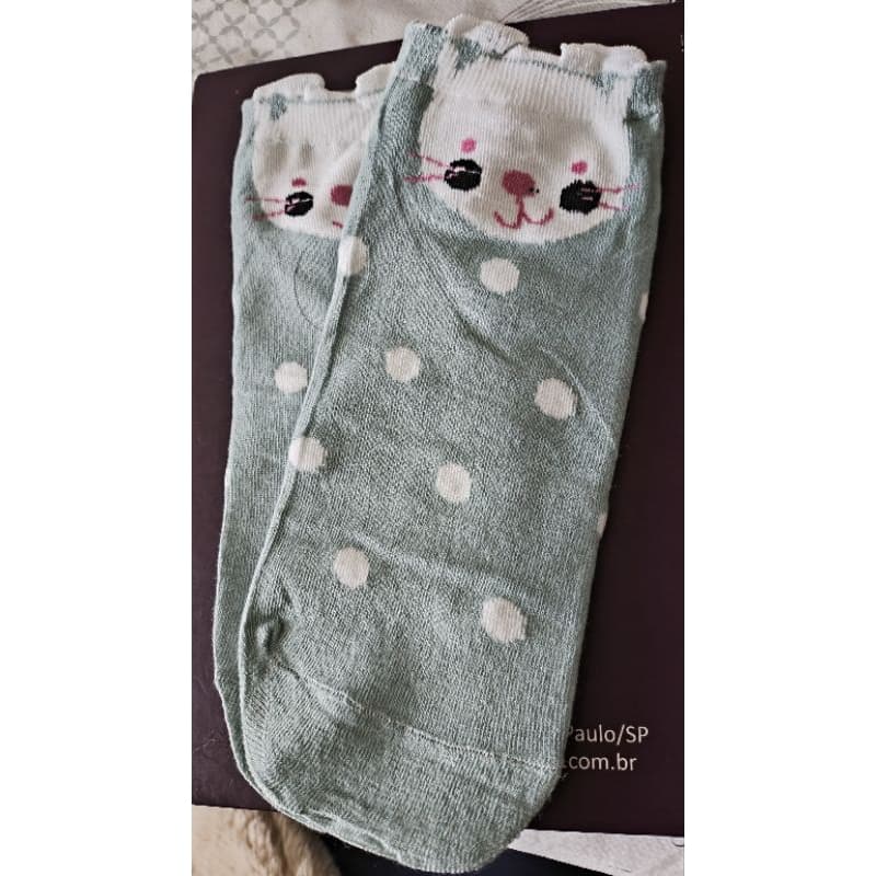 Kit 3, 6 ou 12 pares de Meia Feminina Gatinho | Algodão Macio | Estampas fofas de Gato (35 - 40) - Conforto Premium
