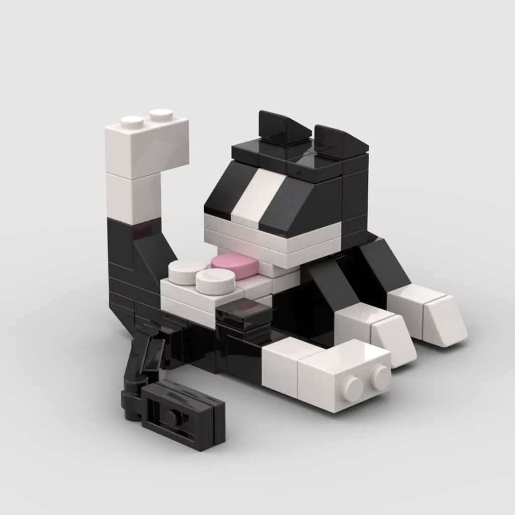 Gato Gatinho Mini Lego Articulado Colecionável Decorativo Bloco de Montar 62 Peças Cat Engraçado