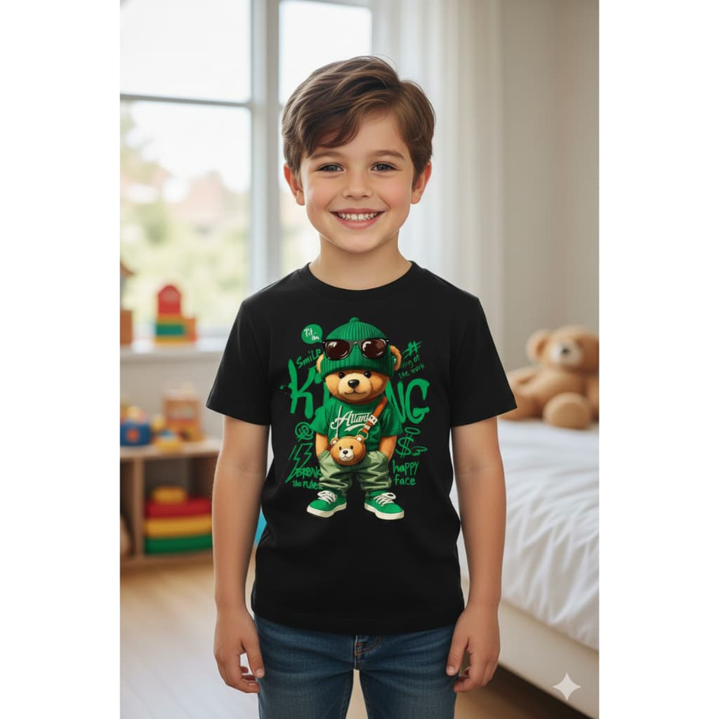 Camiseta Infantil Menino Algodão 100% Urso Personagem Moda Casual