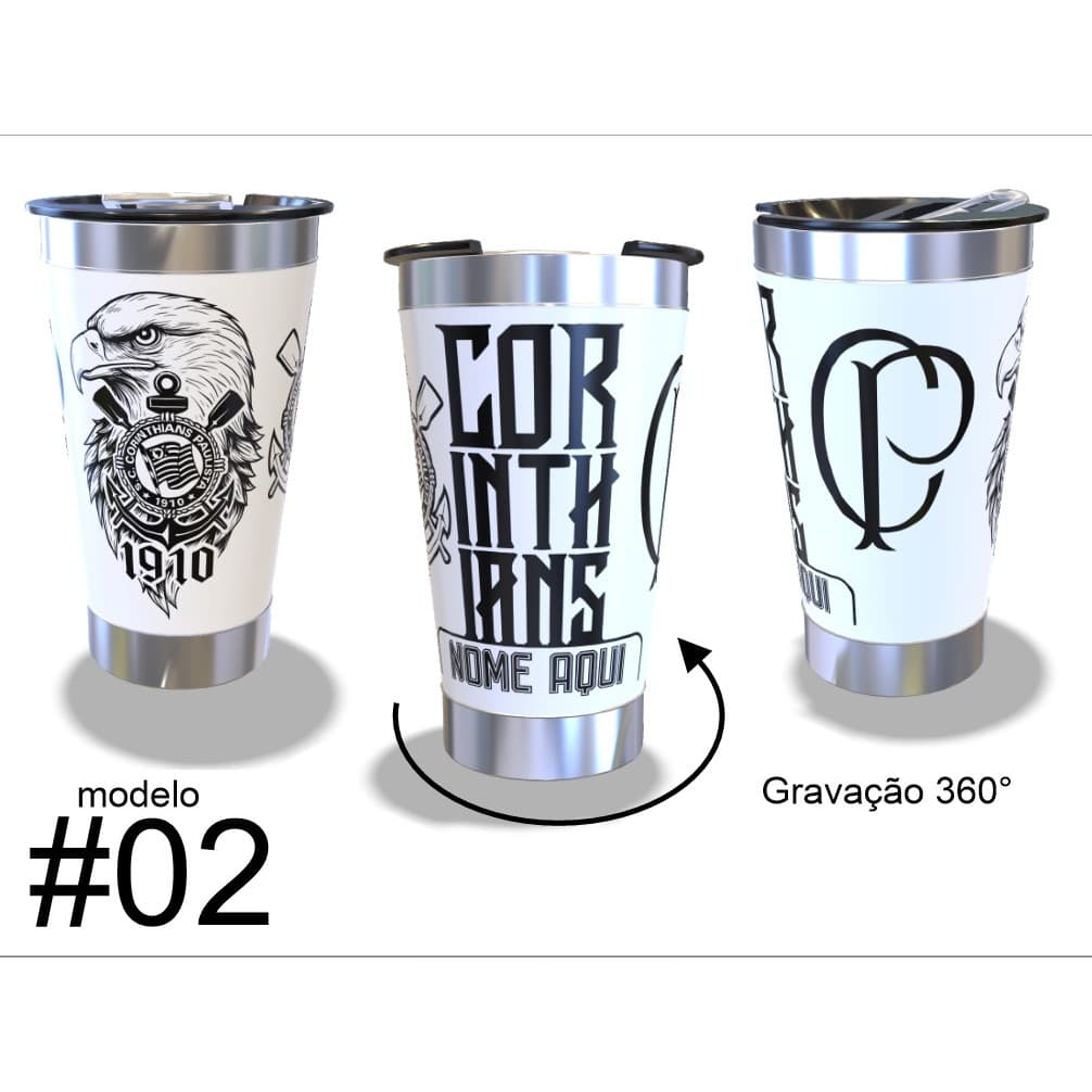 Copo Térmico Corinthians Personalizado Preto ou Branco