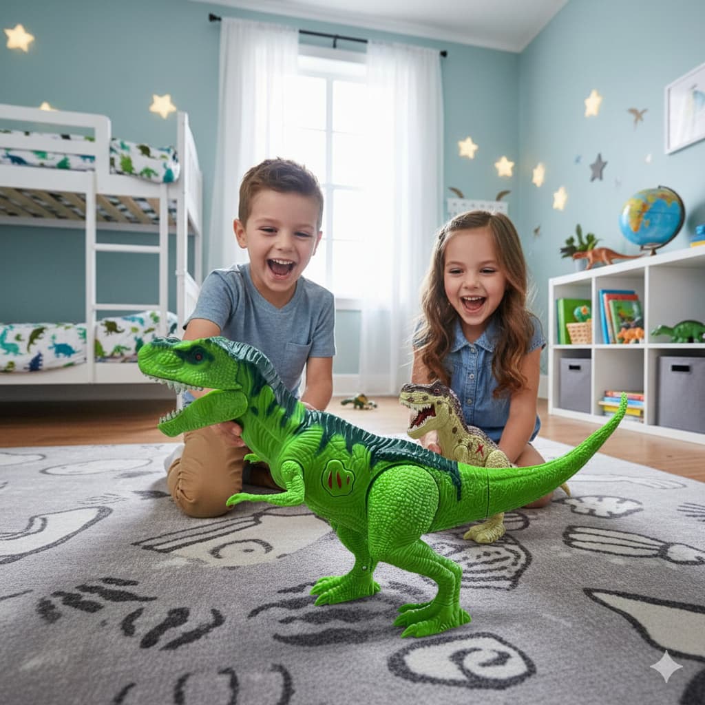 CONJUNTO 2 DINOSSAUROS DE BRINQUEDO COM RUGIDO SELVAGEM LUZES E FÓSSEIS INTERATIVO SORTIDO
