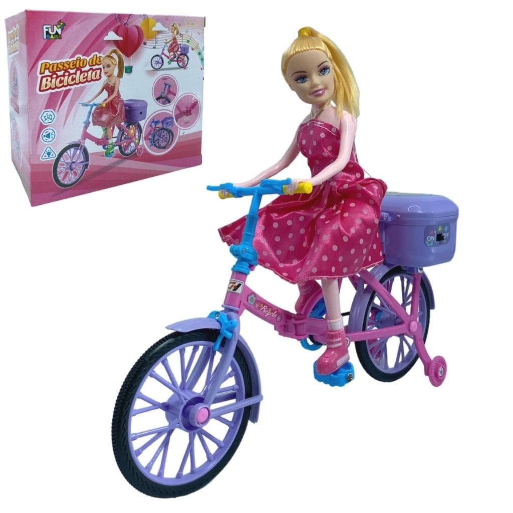 Boneca Com Bicicleta Ciclista Articulada Musical Anda E Luz