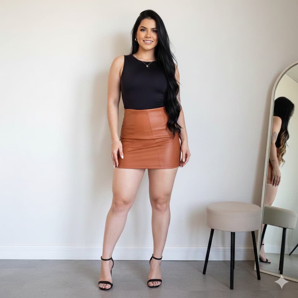 Saia Couro Fake Moda Verão