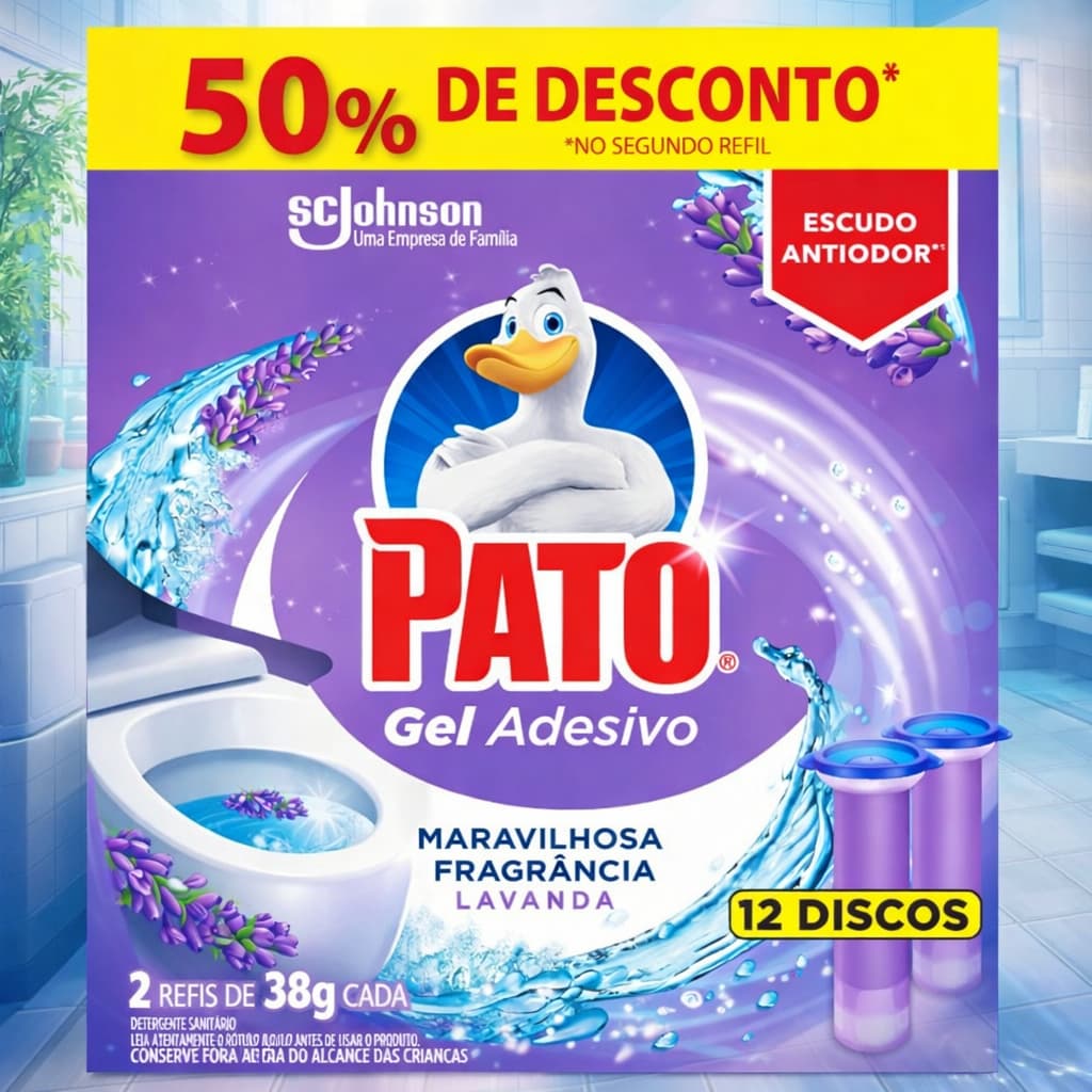 Desodorizador Sanitário Pato Gel Adesivo Refil Fragrância Marine 6 12 Discos Limpa Perfuma Antiodor