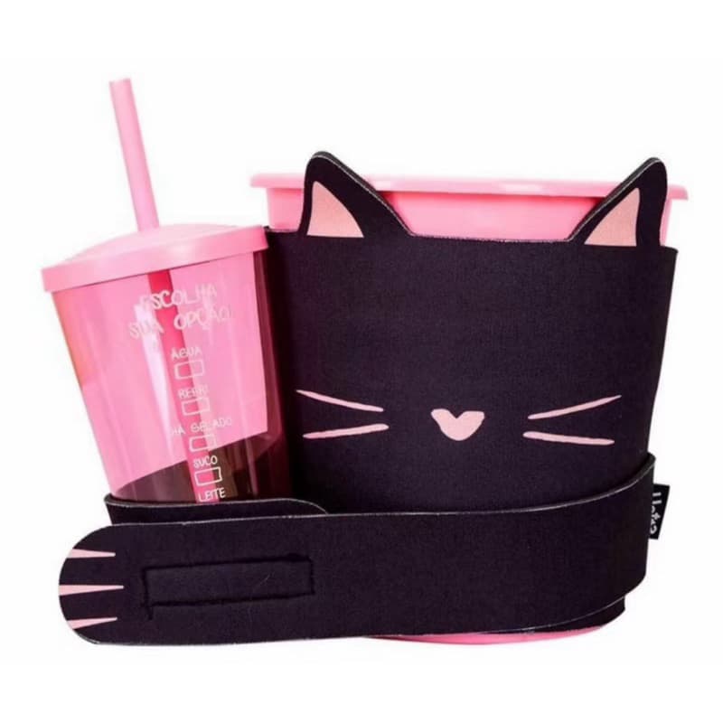 Kit Pipoca Gatinha Agarradinho com Copo e Pipoqueira