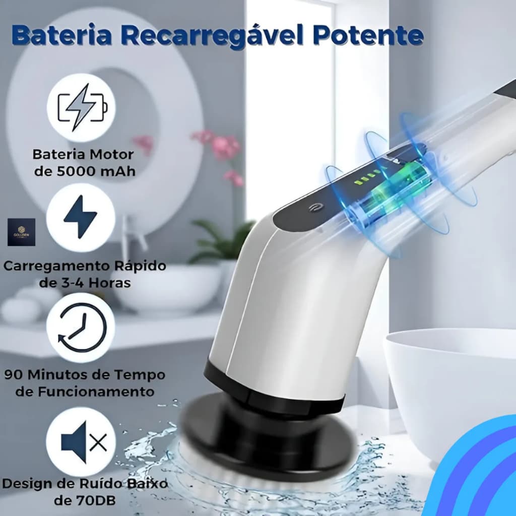Escova de Limpeza Elétrica Rotativa 9 em 1, Sem Esforço, Multiuso, Banheiro, Cozinha, Recarregável