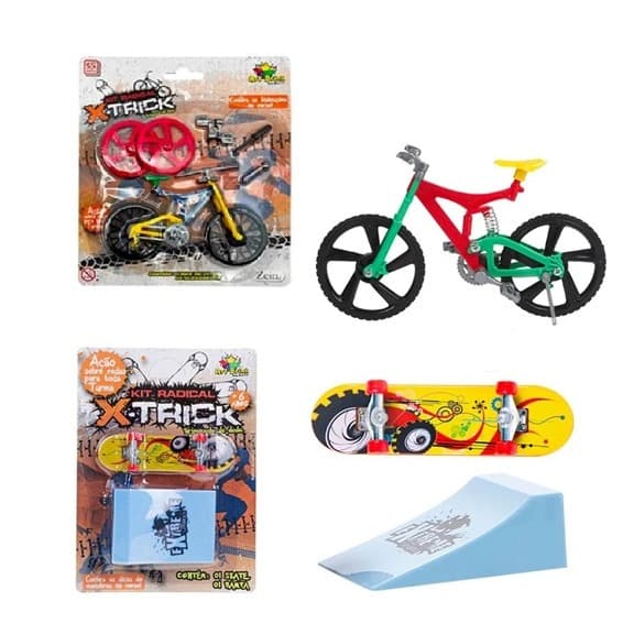 KIT COM 2 BRINQUEDOS(MINI BICICLETA DE DEDO COM ACESSORIOS +SKATE COM RAMPA)PRESENTE CRIANÇA