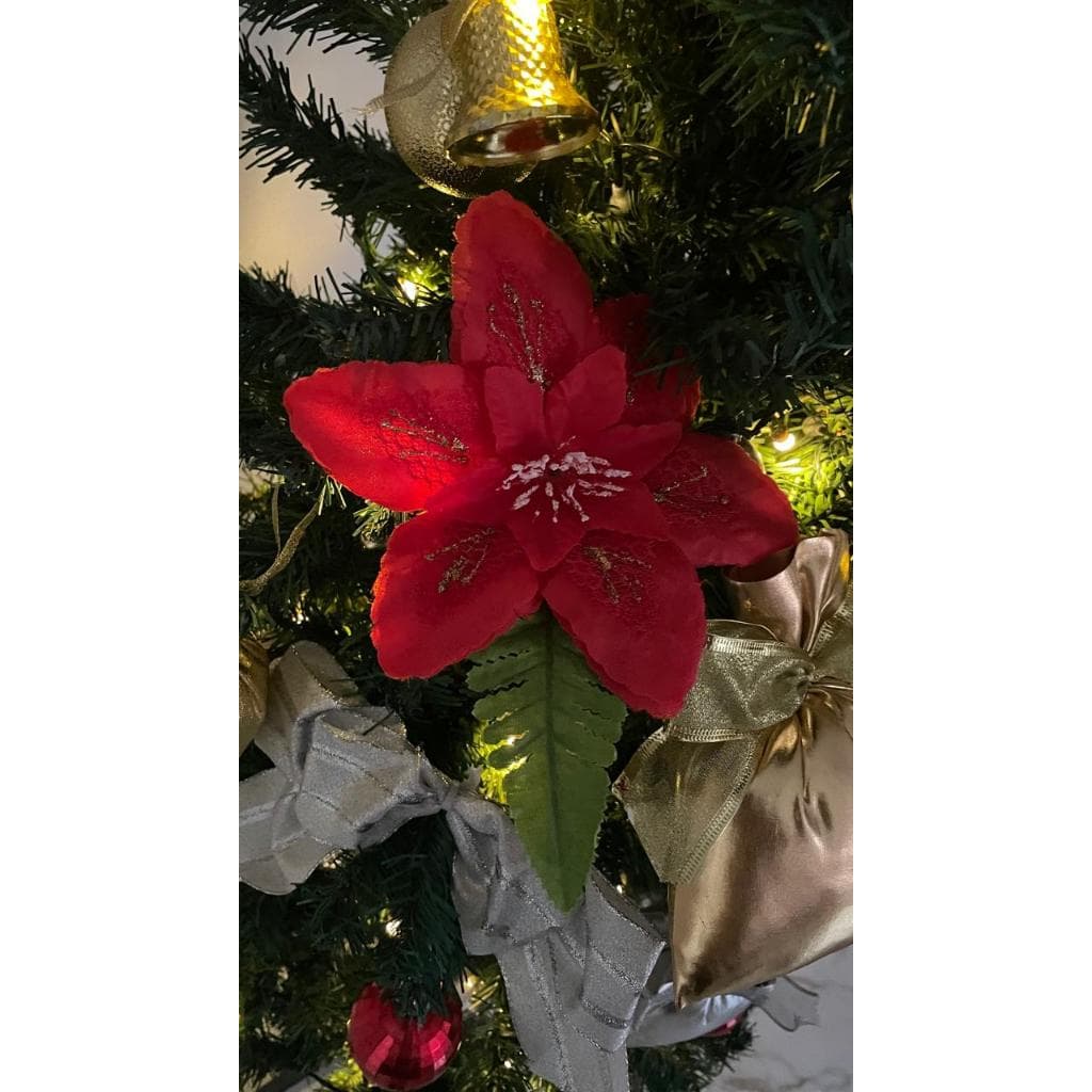 Enfeite Natal Árvore Casa Laços Pendente Flor Dourado Prata Decoração