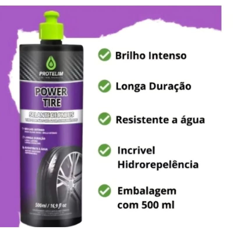Power Tire Pretinho Para Pneus 500ml Selante P/ Pneus