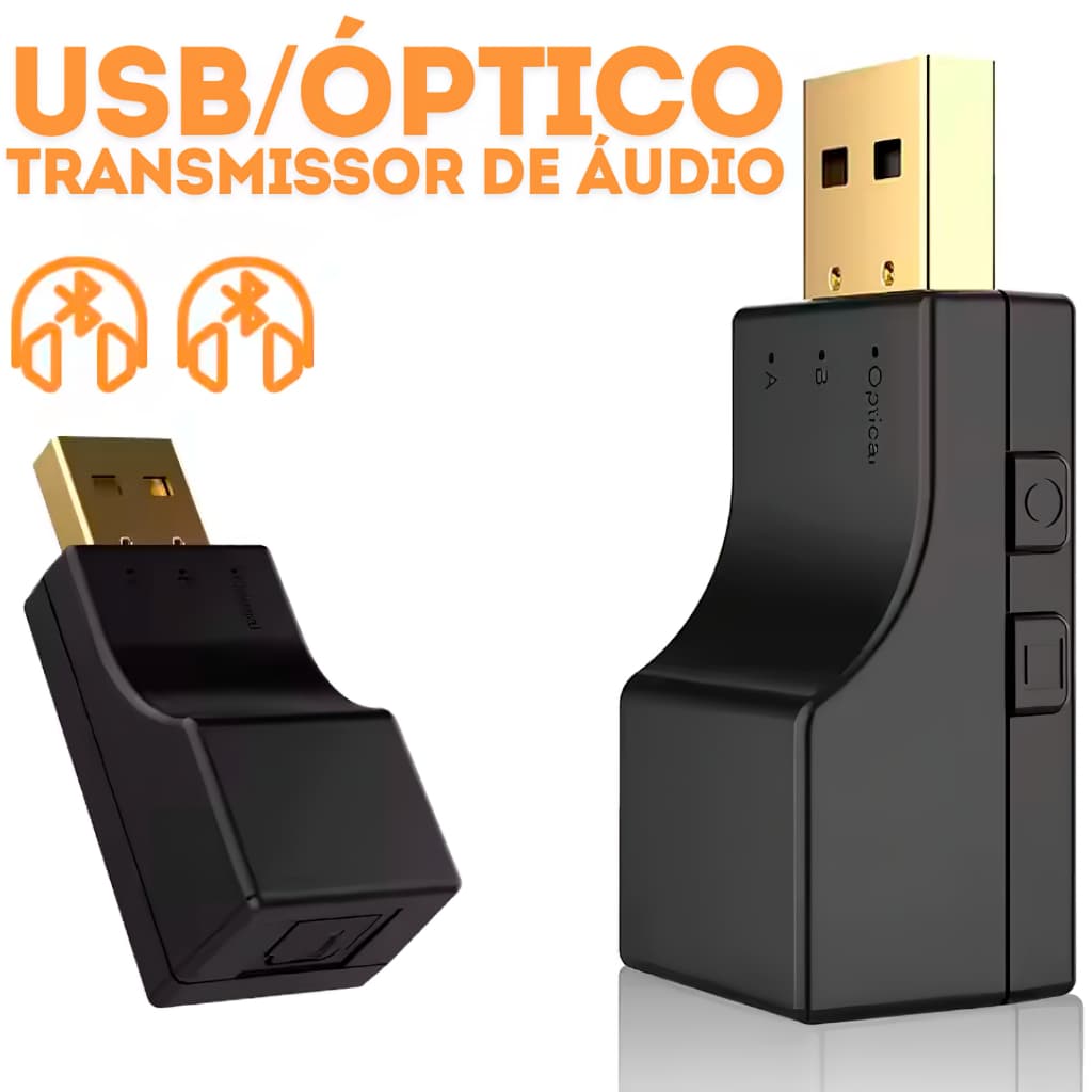 Transmissor de Áudio Bluetooth USB Óptico para TV PS5 PS4 XBOX Multiponto Conecta 2 Dispositivos Simultaneamente