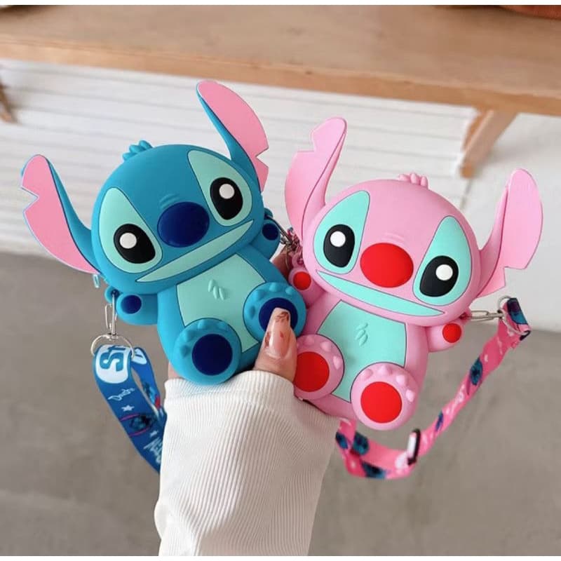 Bolsinha Stitch Silicone Azul e Rosa