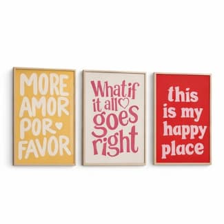Quadros decorativos citações inspiradas cores alegres (3 peças)